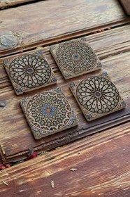 Resim Oscar Stone Decor Baskılı Doğaltaş Bardak Altlığı 4'Lü 4Dsn-249 