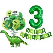 Resim Reedark Dino Jurassic Parti Balonları - 32 İnç Lateks Yeşil Dinozor Ve Rakam Balon Seti 