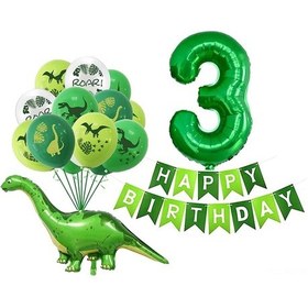 Resim Reedark Dino Jurassic Parti Balonları - 32 İnç Lateks Yeşil Dinozor Ve Rakam Balon Seti 