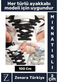 Resim Zenara Premium Pratik Şık Klipsli Manyetik Mıknatıslı Lastikli Çocuk Ayakkabı Bağcığı 100 Cm 2 Çift Çok Renkli 