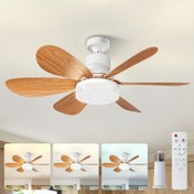 Resim SURNIE Modern Mat Tavan Fanı Uzaktan Kumanda ile - 6 Kanatlı Ahşap Grain, Dimmable LED Ampul, 3 Hız, E27 Tabanı, İç Mekan Kullanımı için Yatak Odası, Mutfak, Oturma Odası - 110V-240V ile Uyumlu 
