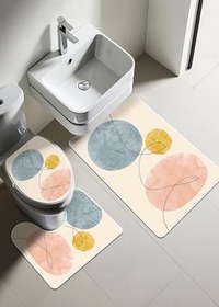 Resim Modern Desenli Dijital Baskı 3’lü Banyo Paspas Takımı Yıkanabilir Kaymaz Tabanlı Klozet Takımı KLZ0005 