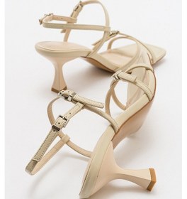 Resim Luvishoes Nebel Ekru Cilt Kadın Topuklu Sandalet Ekru 