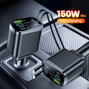 Resim 150w Araba Şarjı USB A +2Tip C Hızlı Şarj ile Çift Tip-C Gerdirme Kablosu Araba Telefonları Adaptörü iPhone 16 15 Pro Max Xiaomi Huawei Samsung Oneplus Cep Telefonları için 