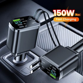 Resim 150w Araba Şarjı USB A +2Tip C Hızlı Şarj ile Çift Tip-C Gerdirme Kablosu Araba Telefonları Adaptörü iPhone 16 15 Pro Max Xiaomi Huawei Samsung Oneplus Cep Telefonları için 