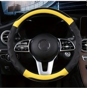 Resim Chuangyinshop Dalgalı Sarı Evrensel Direksiyon Kılıfı Delikli Pu Deri Kaymaz Nefes Alabilir Ter Emici Dalgalı Sarı 