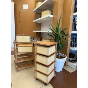 Resim Ahşap Kare Sebzelik 4 Katlı Yana Açılır Krem Patates Soğan Tekerlekli Sebzelik 