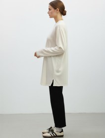 Resim Puane Kadın Basic Uzun Kollu Salaş Tunik-40017 - ECRU 