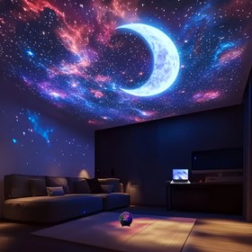 Resim Yıldız ve Ay Projeksiyon Gece Lambası Peri Işığı, LED Ortam Aydınlatması Müzik Senkronizasyonlu Renk Değiştiren Projektör, Aile ve Arkadaşlar İçin Doğum Günü Parti Noel Cadılar Bayramı Hediyesi Ev Dekorasyonu Masa Süsü 