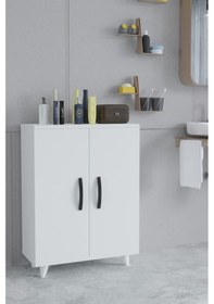 Resim Güney 4 Raflı 2 Kapaklı Banyo Dolabı Havlu Dolabı Beyaz Beyaz 