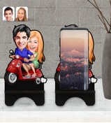 Resim Bk Gift Kişiye Özel Sevgililer Karikatürlü Ahşap Biblo Telefon Standı-10 