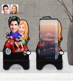 Resim Bk Gift Kişiye Özel Sevgililer Karikatürlü Ahşap Biblo Telefon Standı-10 