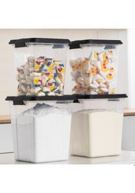 Resim Porsima 4372 4 Lü Mega Boy Hava Geçirmez Deterjan Saklama Kabı Erzak Saklama Kabı Seti Gri 7,5+5lt Şeffaf 