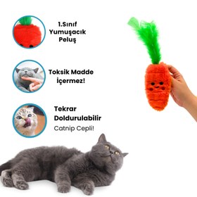 Resim Catnip Cepli Havuç Peluş Kedi Oyuncağı ve 2 Adet Catnip Paketi 