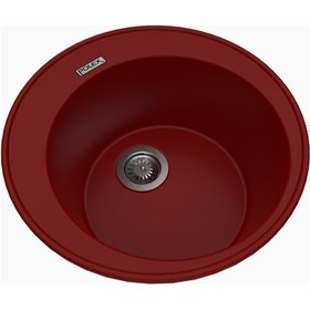 Resim Polex Cristalüx Granit Evye P-06 Bordo Tezgah Altı Ve Tezgah Üstü Oval Mutfak Evyesi 51.5x51.5 CM 