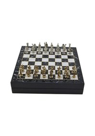 Resim Gifthome Orta Boy Metal Roma İmparatorluğu Satranç Takımı Parlak Ve Mermer Desenli Sandıklı Mdf Tahtası 36x36x6 Cm. 