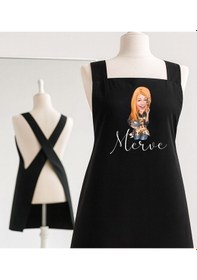 Resim Bk Gift Kişiye Özel Karikatürlü Çapraz Askılı Siyah Mutfak Önlüğü - 9, Aşçı Önlüğü, Şef Önlüğü, Anneye Hediye Kobitmeyencom35919 Bk Gift Renkli 