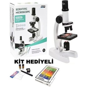 Resim 2 Li Set Çocuk Eğitici Biyolojik Mikroskop Kiti Zoom Led Işıklı 100x 400x 1200x St1200x Siyah 
