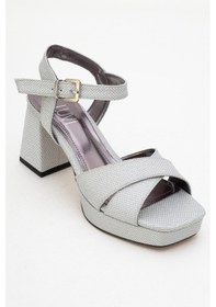 Resim Luvishoes Luvi Shoes Lisbon Gümüş Simli Çapraz Bantlı Kadın Platform Topuklu Ayakkabı Gümüş 