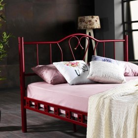 Resim Argimo Orkide Çift Kişilik Ferforje Metal Karyola 160x200 Bordo 