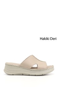 Resim Gönderi(r) Kadın Bej Dolgu Taban Hakiki Deri Terlik 