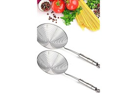 Resim Paslanmaz Çelik Patates Kabak Sebze Kızartma Kevgiri, Metal Saplı Kevgir 14-16CM Çapında,kepçe 