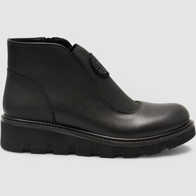 Resim Cabani %100 Hakiki Deri Taşlı Siyah Kadın Bot Siyah 