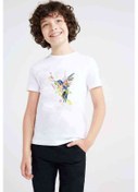 Resim Watercolor Hummingbird Baskılı Unisex Çocuk Beyaz T-Shirt 