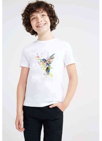 Resim Watercolor Hummingbird Baskılı Unisex Çocuk Beyaz T-Shirt 