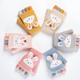 Resim 1 Çift Termal Kış Eldiveni - Pastel Pembe/Bej Mavi Gri, Yumuşak İçe Katlanabilir Kalplı ve Tavşanlı Bere, Şapkalar iyi Soğuk Eller & Noël / Thanksgiving Halloween Hediyeler (3-10 Yaș) Kolay Bakım El Isısını, ile Sonbaharlık eldivenler 