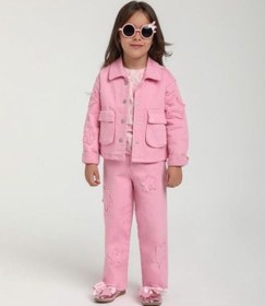 Resim Escabel Kız Çocuk Yıldız İşlemeli Cep Detaylı Tasarım Pembe Kot Ceket-15651 Pembe 