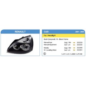 Resim AYFAR Renault Clio 2 2001-2005 Far Sağ Manuel Siyah Çerçeveli 