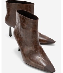 Resim Luvi Shoes Rassel Kahverengi Baskı Mat Burunlu Kadın İnce Topuklu Bot Kahverengi 