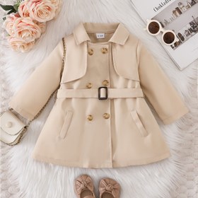 Resim Kızlar için Bej Çift Düğmeli Kardigan Omuz Pedleri & Altın Düğmeler - Şık Günlük İlkbahar/Sonbahar Katman Parçası Elbiseler veya Pantolonlar İçin, Esnemez Kumaş, Günlük Giyim İçin Mükemmel, İlkbahar Dış Giyim, Yapılı Tasarım, Sofistike Dikiş 