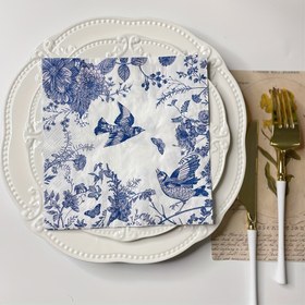 Resim 20 adet Mavi Çiçek ve Kuş Tasarımlı Kağıt Peçeteler, 33.02x33.02 cm, 2 Katlı Dekoratif Misafir Havluları Düğün, Doğum Günü Partisi, Restoran ve Kahve Dükkanı Kullanımı İçin 