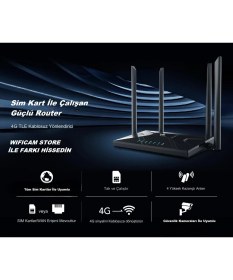 Resim Wificam Sim Kart Ile Çalışan 4 Antenli Router Wifi Modem 3g/4g Desteği Güçlü Çekim Gücü ve Geniş Wifi Menzili 