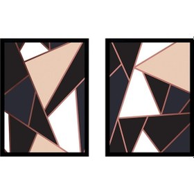 Resim Bej Siyah Soyut İkili Çerçeveli Mdf Tablo Seti-172264 