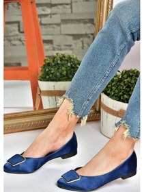 Resim Fox Shoes P726776304 Lacivert Saten Kumaş Kadın Babet 