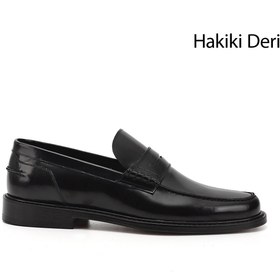 Resim Gönderi(r) Erkek Siyah Açma Kösele Taban Hakiki Deri Loafer Ayakkabı 