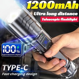 Resim Dijital Ekranlı Taktik Fener, 1200mAh Şarj Edilebilir Lityum Pil, USB Şarj, 350-500 Lümen, 200-500m Menzil, Parlatılmış Metal Kaplama, ABS Malzeme, Acil Durum Açık Hava Projektörü 