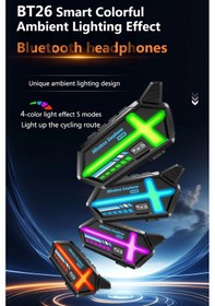 Resim Bt26 Motosiklet Kask Kulaklık Rgb Işıklı 2 Eşleşme Özellikli 1000 Mah Intercom 