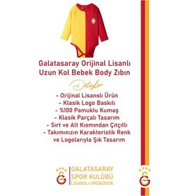 Resim Galatasaray Orijinal Lisanslı Uzun Kol Bebek Body Zıbın Hediyelik Ahşap Kutulu Kırmızı - Sarı 