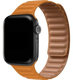 Resim Apple Watch Uyumlu Baklalı Deri Loop Kordon Peel Turuncu - 42 - 44 - 45 - 46 - 49mm M/L 