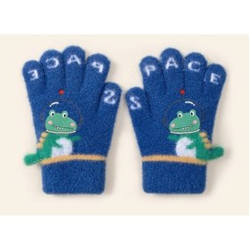 Resim Petityu Space Uzaylı Dino Sıcacık Tutan Örme Şirin Mavi Eldiven 3-6 Yaş 