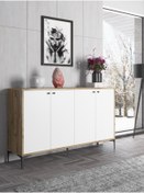 Resim Wood'n Love Hestia 4 Kapaklı Metal Ayaklı 160 Cm Çok Amaçlı Dolap Konsol - Atlantik Çam - Beyaz / Si 