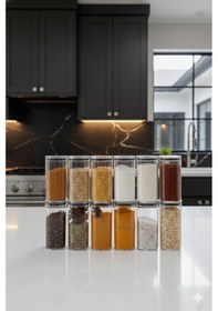 Resim Ny Home 12'li Vakum Kapaklı Baharatlık Seti Şeffaf 