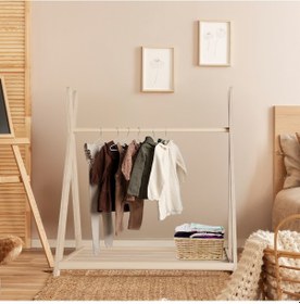 Resim Montessori Ahşap Açık Giysi Dolabı Çocuk Elbise Askılığı Ahşap 