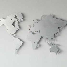 Resim Dilsiz Metal Dünya Haritası - Modern Duvar Dekoru - L - 150x87 cm / Gümüş 
