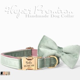 Resim Dog Collar Named Mint Pink Velvet Collar 674835 - 5pcs set / S 