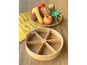 Resim Morponi Yuvarlak Bambu 6 Bölmeli Kahvaltılık & Çerezlik Akrilik Kapaklı 20 cm 